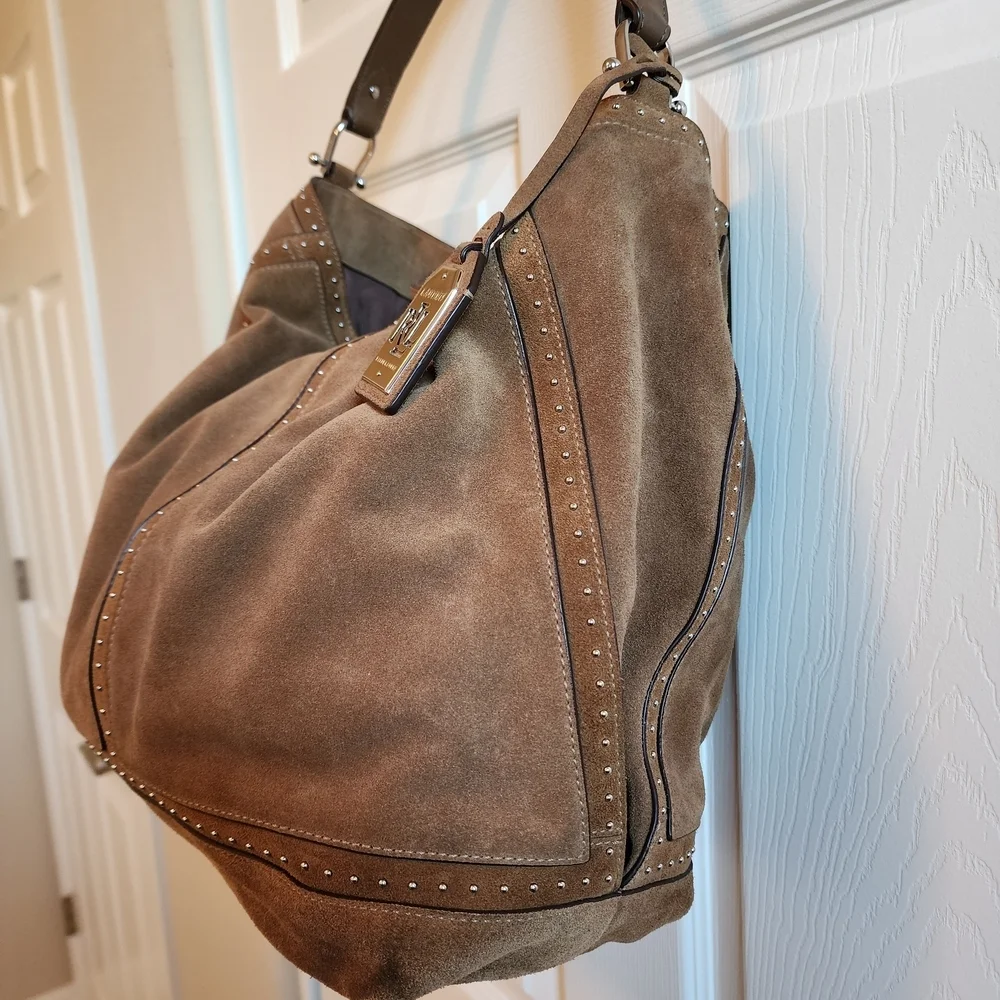 Ralph Lauren Baswick Brown Suede Hobo Bag
